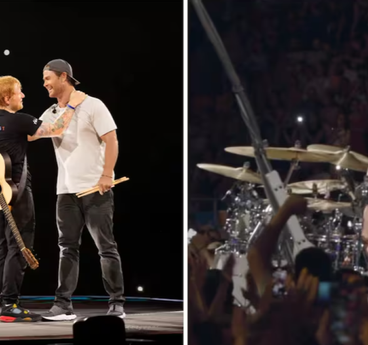 Chris Hemsworth sorprendió tocando la batería en un concierto de Ed Sheeran
